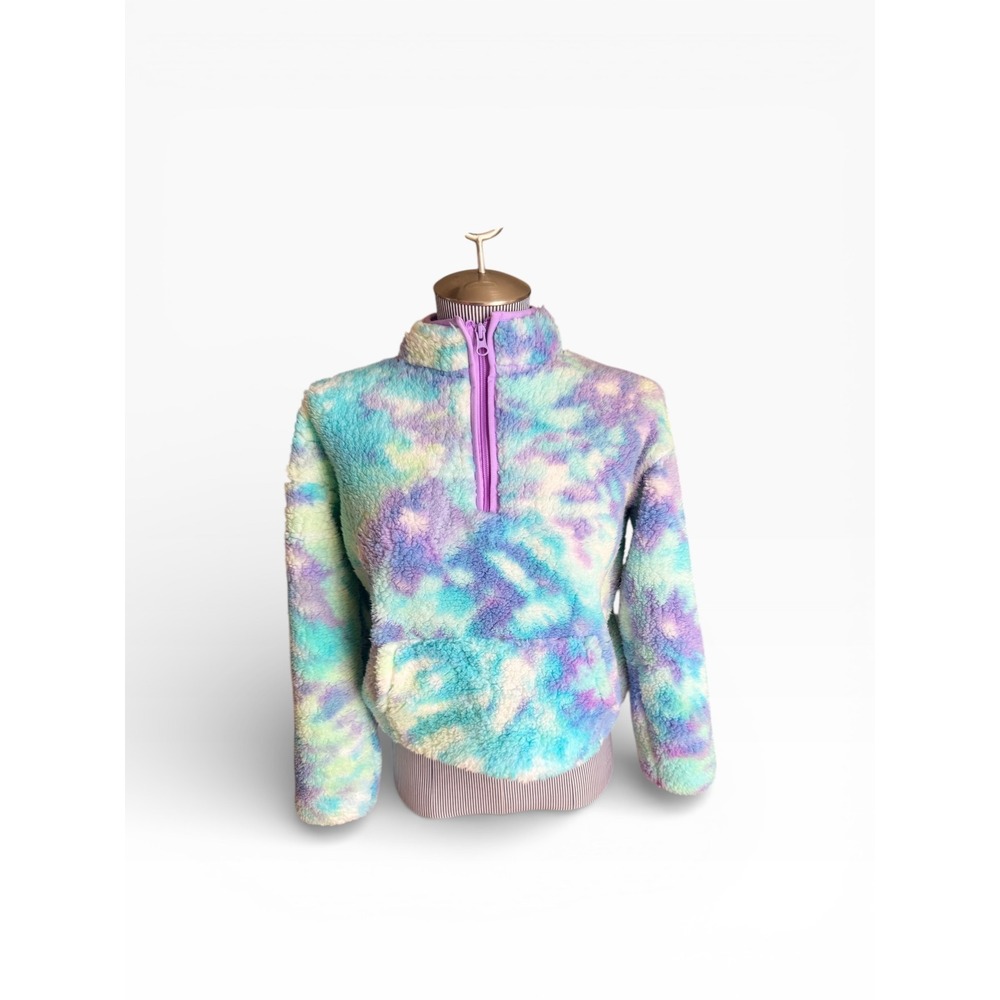 The Childrens Place Kids Girls 14 XLG Tie Dye Fleece Half Zip Pullover Sweater